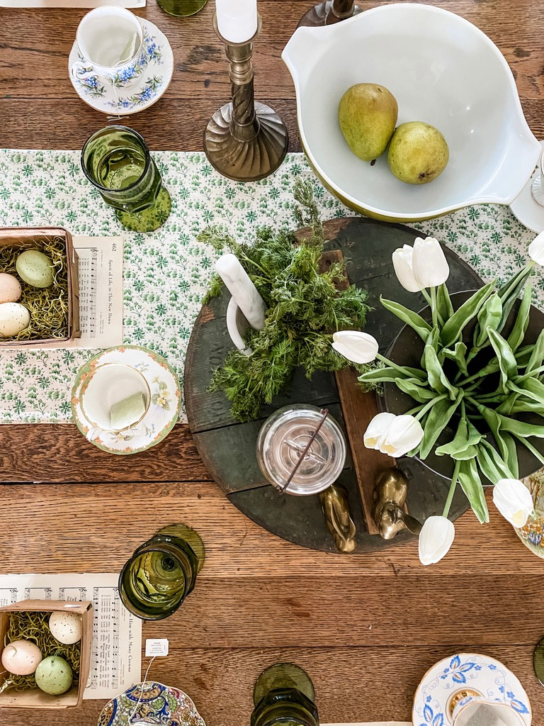 green spring inspired tablescape flatlay